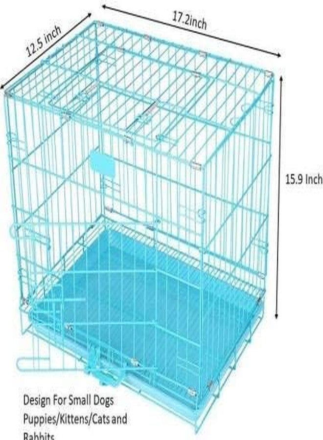 KittuPet قفص/بيت/بيت كلاب معدني قابل للطي أزرق اللون من KittuPet، مقاس 18 بوصة، بباب واحد وصينية قابلة للإزالة - Image 3